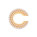 Detail of C-shaped gold ear cuffs set with elegant white pearls on a polished base - Outer Diameter 1.9cm / KC Gold - Artificial Pearl (KC7324)