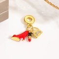 Detail of gold charms featuring a red high heel shoe lipstick and crystal handbag - Fashion Makeup - Red Black (ZYN-DME897G-2)