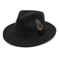 Classic black wool fedora hat with elegant feather detail and decorative ribbon band - M (56-58cm) / Black