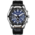 Reloj de hombre Comuder con esfera azul y correa de cuero de cocodrilo negra y plata - Cuero Negro Esfera Azul