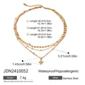 Three-layer stainless steel necklace featuring a star pendant and dimensions guide - Gold Triple Layer Four-pointed Star Style (JDN2410052)