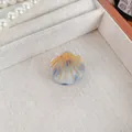 Elegant shell hair claw in white and blue acetate with gold radiating line accents - Blue Gray