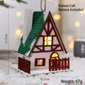 Green roof glowing wooden Christmas house ornament with LED light, 10.5x12.5cm size - American Red Green White