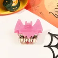 Pink glitter bat hair claw clip with silver metal teeth for Halloween styling - Glitter Bat-Pink