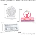Silicone molds for DIY candle holders and butterfly rabbit ornaments with dimensions - Butterfly Rabbit Ornament + Square Double Hole Base Mold Set
