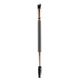 Detail of dual-ended eyebrow brush with angled bristles and spoolie on pink wooden handle - Black Handle Gold Tube