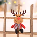 Mini plush reindeer Christmas tree ornament with red nose and grey plaid scarf décor - Khaki Deer Burlap Doll