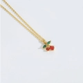 Fashionable golden O-chain necklace with a vibrant red and green cherry pendant - Red and Green Cherry