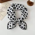 Chic black and white houndstooth cotton linen neck scarf with delicate black lace trim - Black Gray Arrow