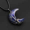 Handmade moon pendant necklace with tree of life wire wrap and blue resin stones - Lapis Lazuli Moon Pendant-Wax Rope