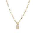 Macro view of gold paperclip chain and rectangle pendant with pavé cubic zirconia and star - Gold White Zirconia Star