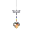 Silver dragonfly suncatcher with rainbow crystal heart and colorful beads - 45mm Heart Pendant-Dragonfly