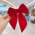 Large red velvet bow hair clip for girls, elegant hair accessory on display card - Small Diagonal Bow / Red