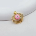 Goldener Evil Eye Anhänger mit rosa Emaille und weißen Kristallen für Schmuck - Stil 9-Rosa Wimpern Auge