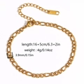 Bracelet chaîne Figaro dorée en acier inoxydable avec fermoir mousqueton et longueur 16+5cm - Style Chaîne Figaro 3.9mm