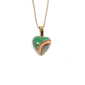 Goldene Halskette mit Regenbogen-Herzanhänger aus grünem Emaille und kleinem Kristall - Dunkelgrün