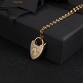 Elegant 18K gold plated heart lock pendant necklace with zircon and religious relief - White 2 (Virgin Mary)
