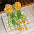 Exquisite yellow rose earrings with long green beaded tassels and white floral charms - Style 1: Green & Orange (S925 Silver Pin)
