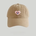 Classic khaki cotton baseball cap with triple pink heart embroidery on a high-quality finish - Khaki