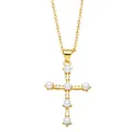 Elegante collana con ciondolo a croce dorata con perle bianche e cristalli luccicanti - Stile Perla Semplice