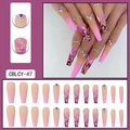 Purple gradient long ballerina press-on nails with white floral art and rhinestones - CBLCY-47 Pink Purple Gradient Flowers