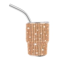 Luxury 3oz gold rhinestone studded mini tumbler with straw and transparent lid - Tapered Leg / Gold