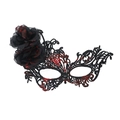 Black lace masquerade mask with red detailing and black fabric rose accents - Blood Rose Black Phoenix (5921298012666)