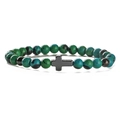 Dettaglio delle perline turchesi da 8 mm e della croce nera lucida sul bracciale elastico - 6MM Pietra Fenice