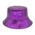 Close-up of shiny purple metallic bucket hat with detailed stitching on the brim - M(56-58cm) / Purple