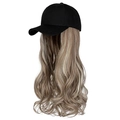 Black baseball cap integrated with long wavy linen ombre synthetic hair wig - Ash Blonde Highlight