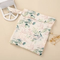 Multifunctional diaper bag with green leaf pattern and white snap button closure - Orchid