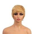Peluca corta rubia de cabello humano corte pixie con flequillo para mujer elegante - Dorado