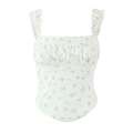 Haut caraco fleuri de style français avec dentelle et design bustier style corset - S / Motif de Marbre Rose