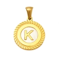 Golden round pendant with white inlay featuring letter K and vintage twisted edge - Letter K (S-P005-K)