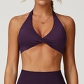 Soutien-gorge de sport dos nu violet foncé avec détail torsadé pour fitness - Violet Prune
