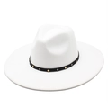 White wool fedora with 9.5cm wide brim and metallic studded band for men and women - M (56-58cm) / White