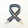 Adjustable blue and beige striped woven shoulder strap for handbags with gold metal buckles - 3.8cm Style Blue Stripe