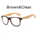 Retro sunglasses with deep brown frames and natural bamboo temples in brown and clear finish - Brown / Clear Lens