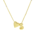 18k gold plated necklace featuring bubble heart and letter S pendants on a white background - Necklace - Letter S