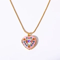 Golden heart locket necklace with colorful crystals and star patterns on white background - Gold Full Zirconia Heart / Gold