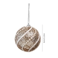 Champagne gold 8cm Christmas ball with white pearl spiral stripes and sparkling glitter - Single Piece / 8cm Champagne Gold Spiral