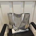 Silver crocodile pattern tote bag with large capacity and matching double straps - Silver