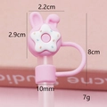 Pink rabbit donut 10mm silicone straw cover cap for tumblers with size details - Pink Rabbit Ear Donut