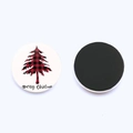 Round Christmas fridge magnets with red plaid tree pattern and Merry Christmas text - Plaid Christmas Tree