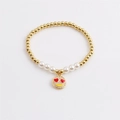 Gold beaded pearl bracelet with a sparkling red heart-eye smiley face charm for women - Heart Eyes Smile / Gold
