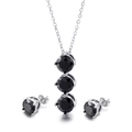 Set di gioielli in acciaio argentato con collana e orecchini in zircone nero tondo - Argento (Tondo Nero)