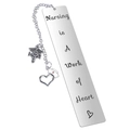Silver stainless steel nursing bookmark with RN pendants and Heart message - RN Symbol/Nurse Theme