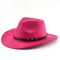 Bohemian hot pink suede cowboy hat with brown leather band and turquoise stone accents - M (56-58cm) / Rose Red