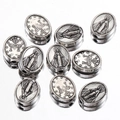 Antique silver beads with Mary and cross motifs for DIY jewelry necklaces and bracelets - Oval Portrait