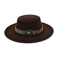 Cappello in feltro marrone stile western con fascia etnica e fibbia turchese - Taglia unica / caffè